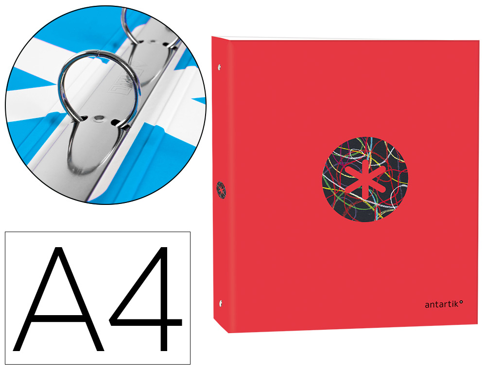 CLASSEUR ANTARTIK TRENDING TOPIC 2020 4 ANNEAUX RONDS    25MM FEUILLET MOBILE A4 5X5MM COLORIS ROUGE