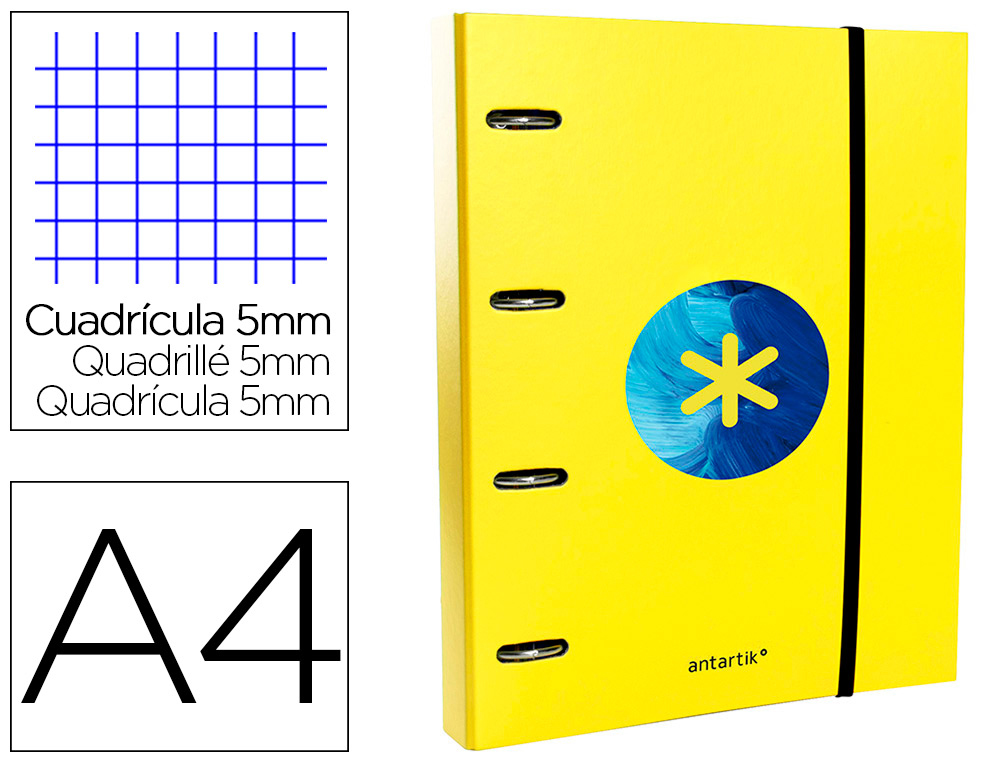 CLASSEUR ANTARTIK TRENDING TOPIC 2020 4 ANNEAUX RONDS    40MM FEUILLET MOBILE A4 5X5MM COLORIS JAUNE