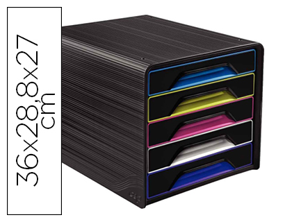 MODULE CLASSEMENT CEP SMOOVE 5 TIROIRS POLYSTYRENE ANTI-CHOC TROU PREHENSION 360X288X271MM COLORIS NOIR/MULTICOLORE
