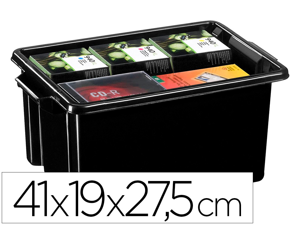 BAC DE RANGEMENT CEP STRATA 14.5L SUPERPOSABLE POLYPROPYLENE 2 POIGNEES SOLIDES LARGE REBORD 41X19X27,5CM NOIR