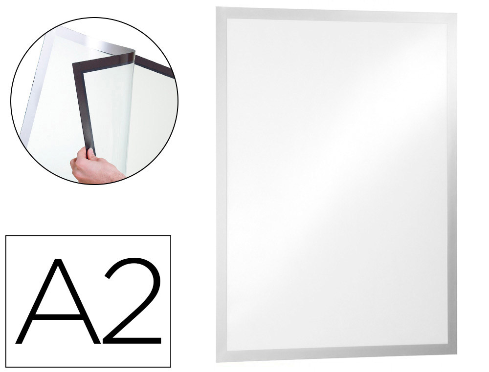 CADRE AFFICHAGE DURABLE DURAFRAME POSTER A2 INSERTION SUR LE COTE VISIBILITE RECTO/VERSO FILM ANTI REFLET COLORIS ARGENT