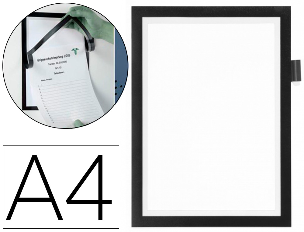 CADRE AFFICHAGE DURABLE DURAFRAME NOTE ADHESIF A4 MAGNETIQUE PEUT CONTENIR 5 AFFICHES PORTE-STYLO INCLUS COLORIS NOIR