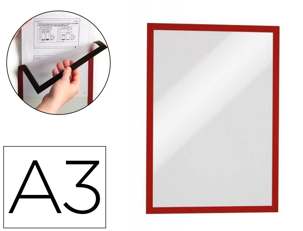 CADRE AFFICHAGE DURABLE A3 MAGNETIQUE INSERTION DOCUMENT FACILE COLORIS ROUGE SACHET 5 UNITES
