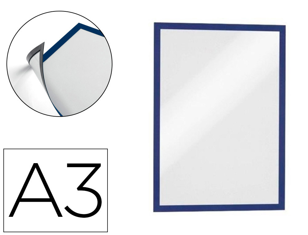 CADRE AFFICHAGE DURABLE A3 MAGNETIQUE INSERTION DOCUMENT FACILE COLORIS BLEU SACHET 5 UNITES