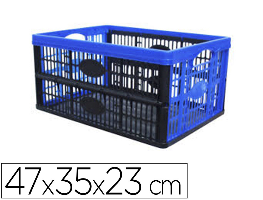 BAC RANGEMENT VISO PLIABLE 32L POLYPROPYLENE ROBUSTE EMPILABLE COUVERCLE 2 POIGNEES 47X35X23CM COLORIS NOIR/BLEU