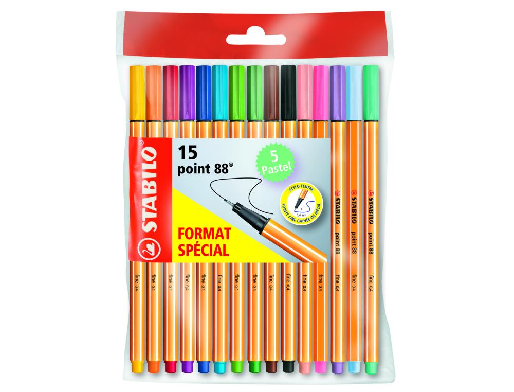 FEUTRE POINT 88 P/15 DT 5PASTLFEUTRE ECRITURE - STABILO POINT 88 - POINTE F - POCHETTE DE 15