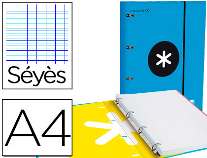 CLASSEUR ANTARTIK 4 ANNEAUX 25MM A4 CARTON REMBORDE       FEUILLETS MOBILES SEYES       COLORIS BLEU