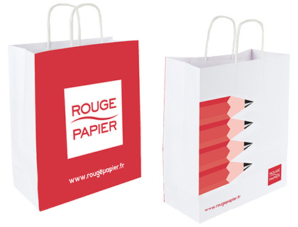 SAC KRAFT ROUGE PAPIER BLANC LISSE100G/M2 MOTIF ROUGE PAPIER CRAYONS ANSES TORSADES 320X140X400MM BOTE DE 250 UNITS