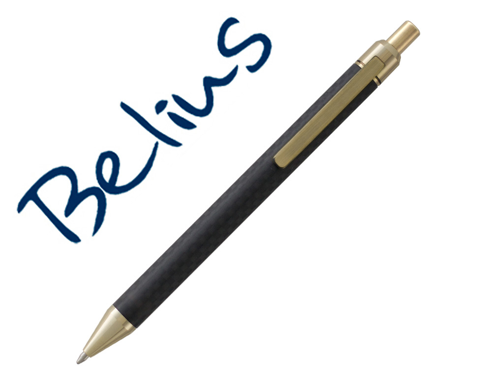 STYLO-BILLE BELIUS POSTDAM COLORIS NOIR DETAILS DORES    CORPS EN FIBRE DE CHARBON     ENCRE BLEUE