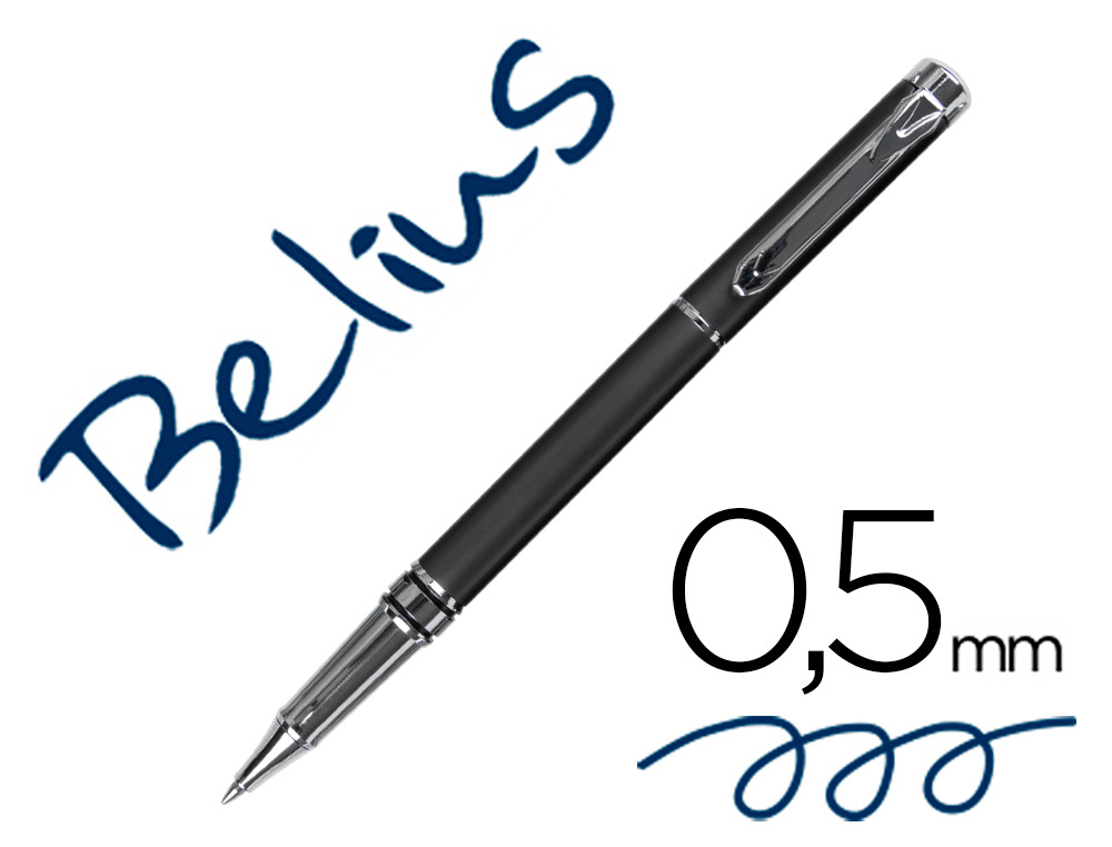 STYLO ROLLER BELIUS NUREMBERG COLORIS GRIS FONCE POINTE 0,5 MM ENCRE BLEUE