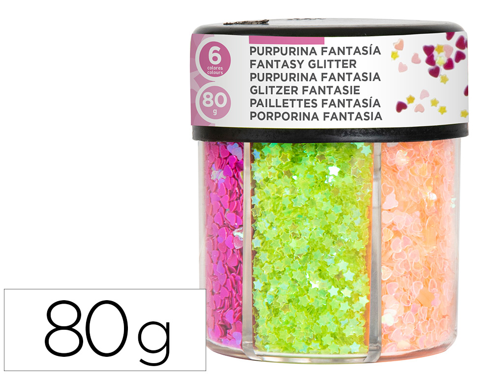 PAILLETTE FANTAISIE LIDERPAPEL FORME COEUR ETOILE COLORIS NEON ET METALLISE -   POT DE 80GR