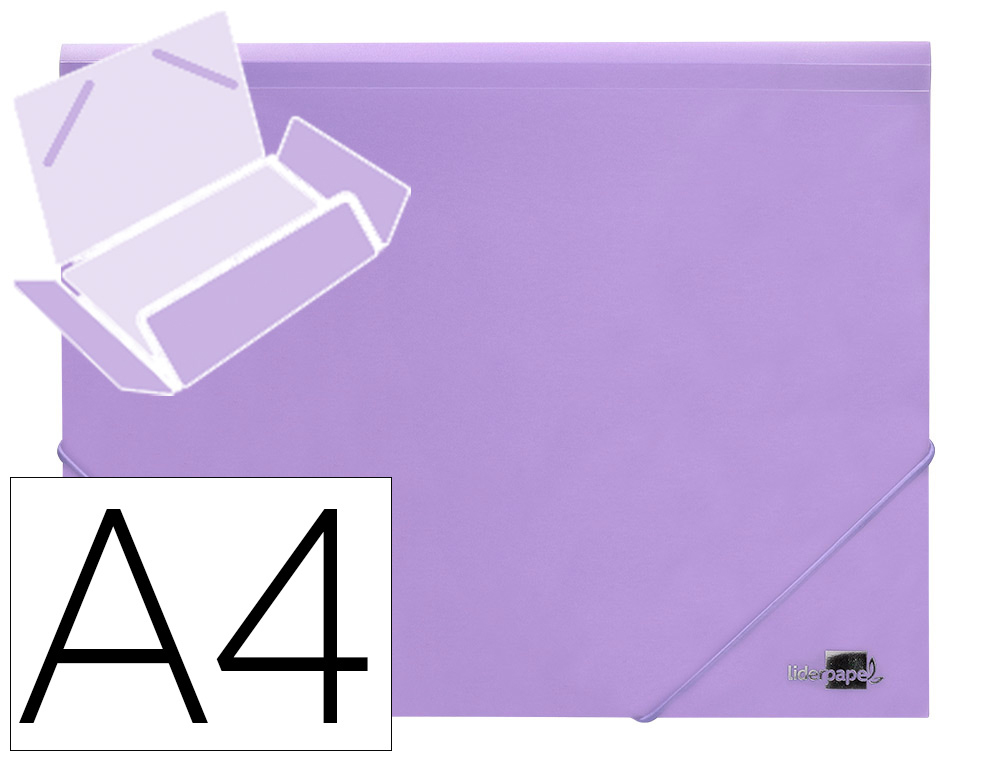 CHEMISE LIDERPAPEL POLYPROPYLENE DOS FLEXIBLE A4 210X297MM 4/10E 3 RABATS 100F ELASTIQUE LAVANDE OPAQUE