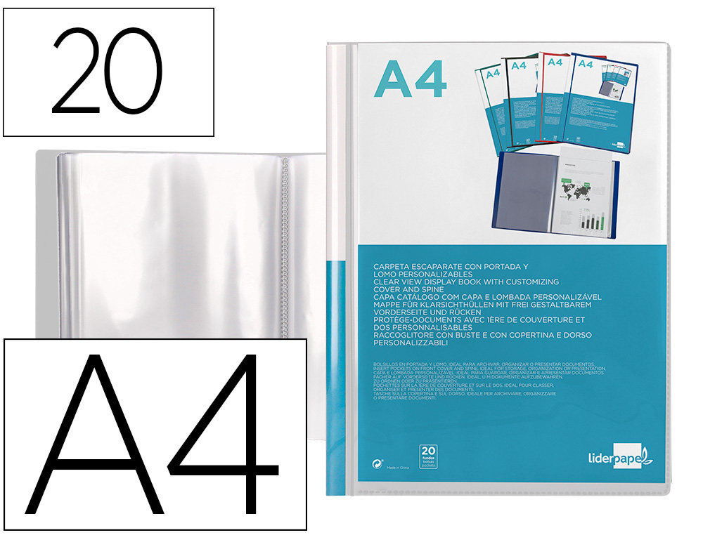 PROTEGE-DOCS LIDERPAPEL KANGOUROU PERSONNALISABLE     POLYPRO 20 POCHETTES FIXES A4 210X297MM TRANSPARENT