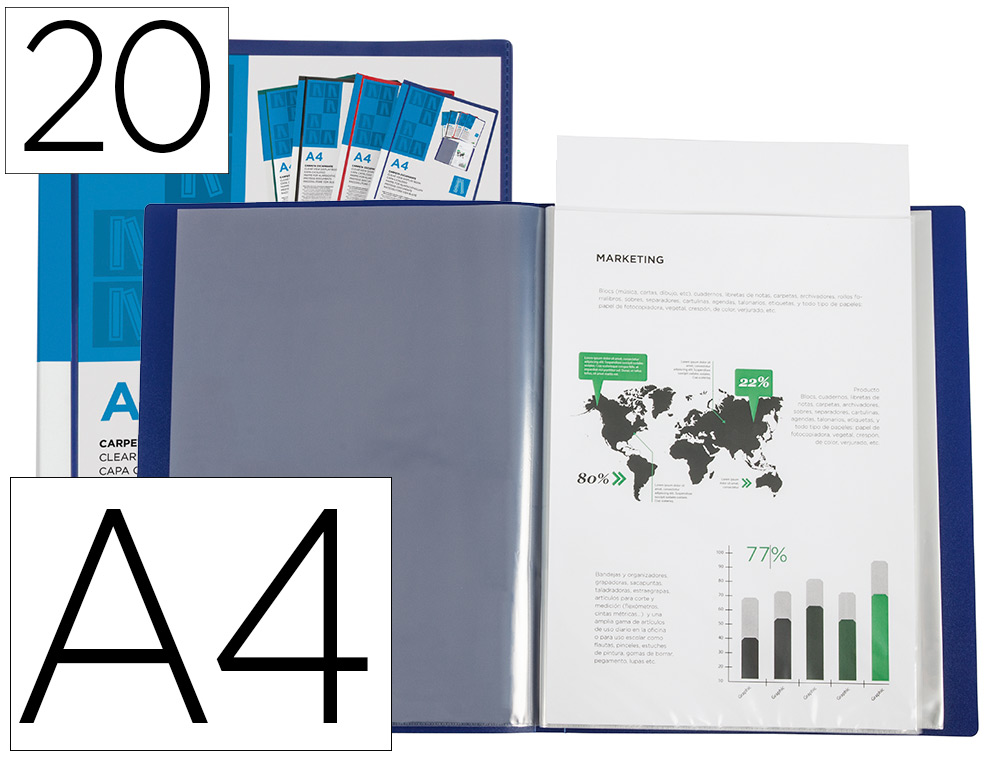 PROTEGE-DOCS LIDERPAPEL KANGOUROU PERSONNALISABLE     POLYPRO 20 POCHETTES FIXES A4 210X297MM BLEU TRANSLUCIDE