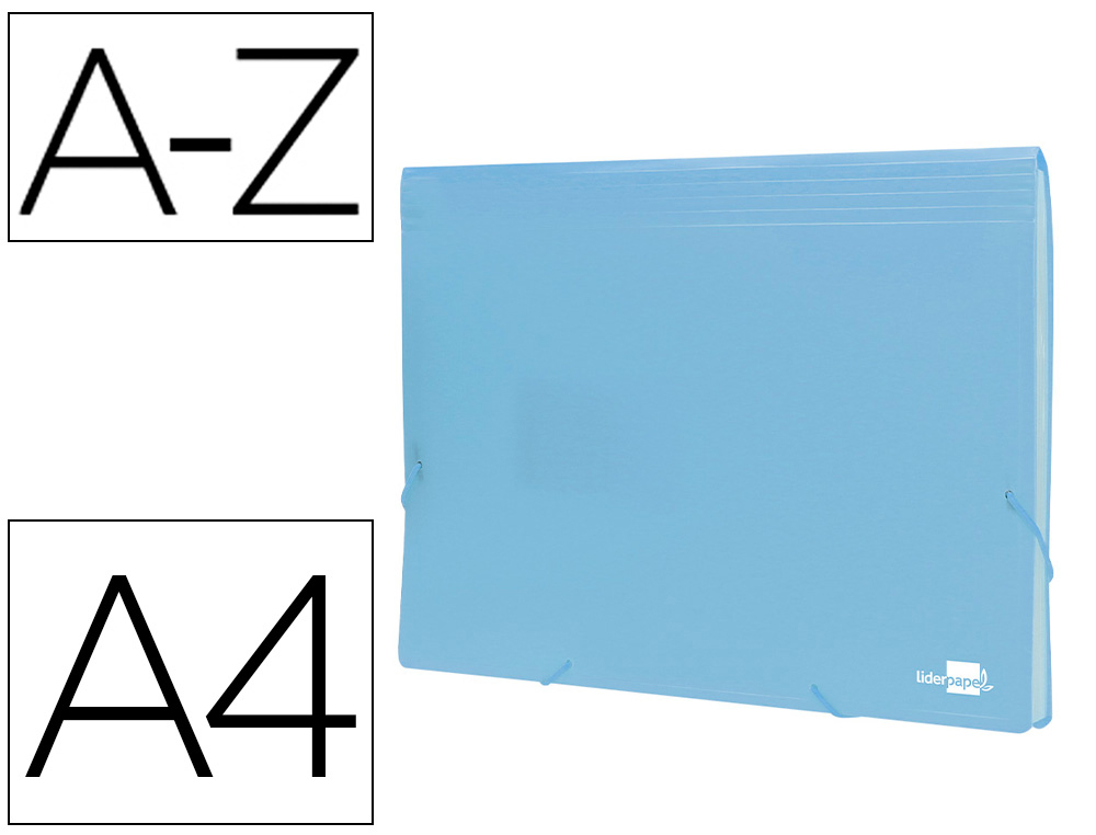TRIEUR LIDERPAPEL POLYPRO A4 210X297MM 700 MICRONS 13 COMPARTIMENTS FERMETURE ELASTIQUE  COLORIS BLEU CIEL OPAQUE