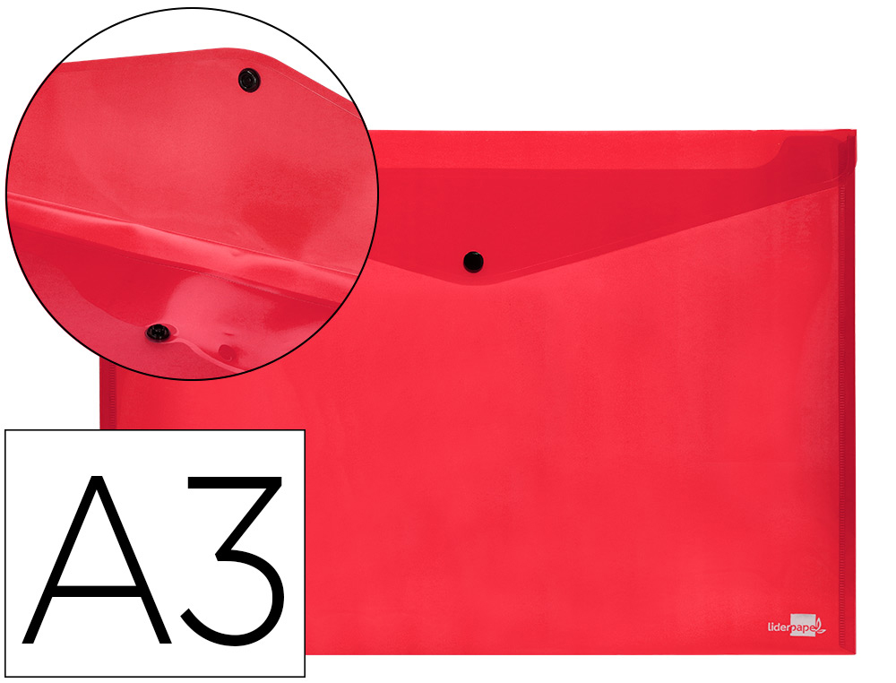 TRAIT - D UNION(RP)  POCHETTE ENVELOPPE LIDERPAPEL POLYPROPYLENE 180  MICRONS A3 420X297MM 50F FERMETURE BOUTON RESISTANT ROUGE