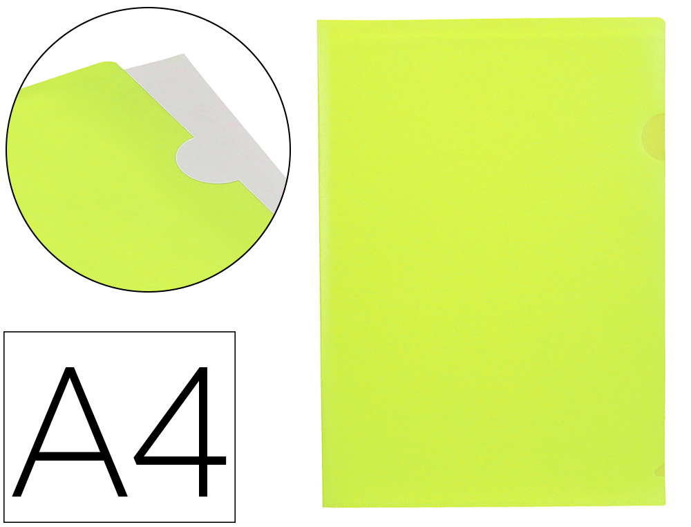 POCHETTE COIN LIDERPAPEL POLYPROPYLENE 180 MICRONS A4 210X297MM CAPACITE  20F COLORIS JAUNE FLUO