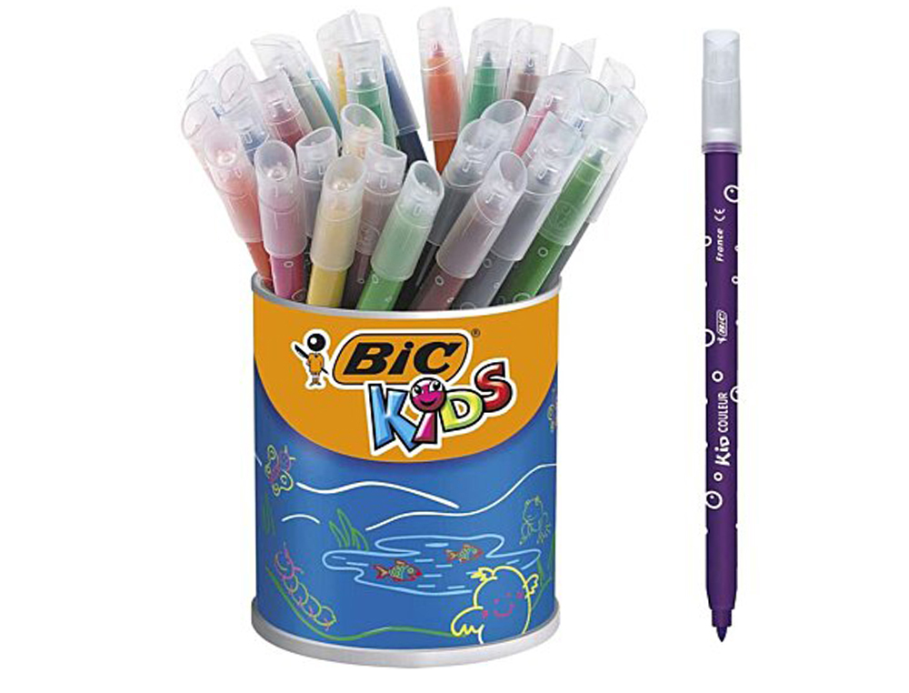 FEUTRE BIC KIDS COLORIAGE ENCRE ULTRA-LAVABLE CAPUCHON VENTILÉ POINTE  BLOQUÉE DÉCOR FANTAISIE POCHETTE 18 UNITÉS