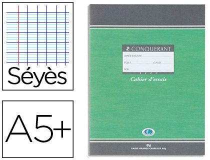 ABOR  CAHIER DESSIN CONQUÉRANT SEPT PIQUÉ COUVERTURE OFFSET A4+ 24X32CM 16  PAGES UNIES 120G