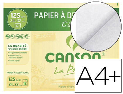 PAPIER DESSIN CANSON C  GRAIN CRAYON ENCRE GOUACHE FEUTRE 125G A4+ POCHETTE 12F