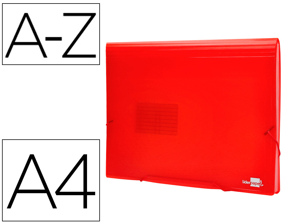 TRIEUR LIDERPAPEL POLYPROPYLNE A4 210X297MM 700 MICRONS 13 COMPARTIMENTS FERMETURE LASTIQUE TRANSLUCIDE COLORIS ROUGE