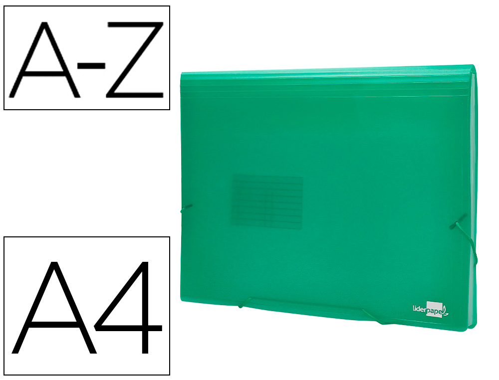TRIEUR LIDERPAPEL POLYPROPYLNE A4 210X297MM 700 MICRONS 13 COMPARTIMENTS FERMETURE LASTIQUE TRANSLUCIDE COLORIS VERT