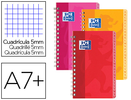 RPERTOIRE OXFORD RELIURE INTGRALE COUVERTURE LAVABLE TOUCHES PLASTIFIES 90X140MM 100 PAGES 90G 5X5MM ASSORTIS