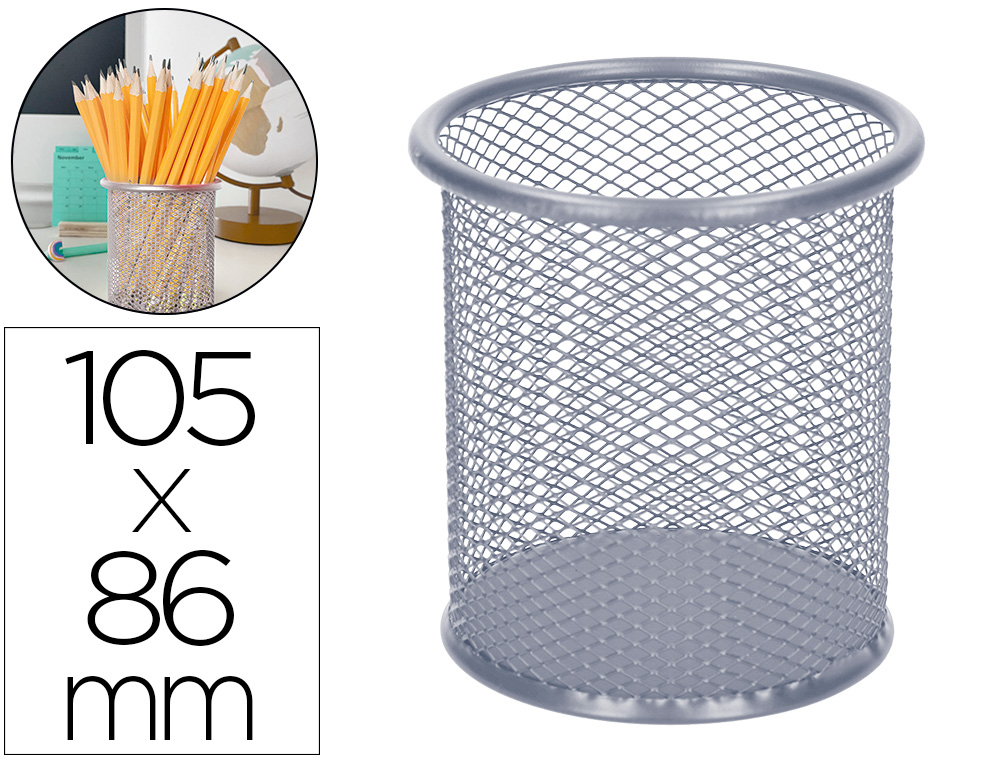 POT  CRAYONS Q-CONNECT MAILLE MTALLIQUE HAUTEUR 100MM DIAMTRE 90MM COLORIS ARGENT