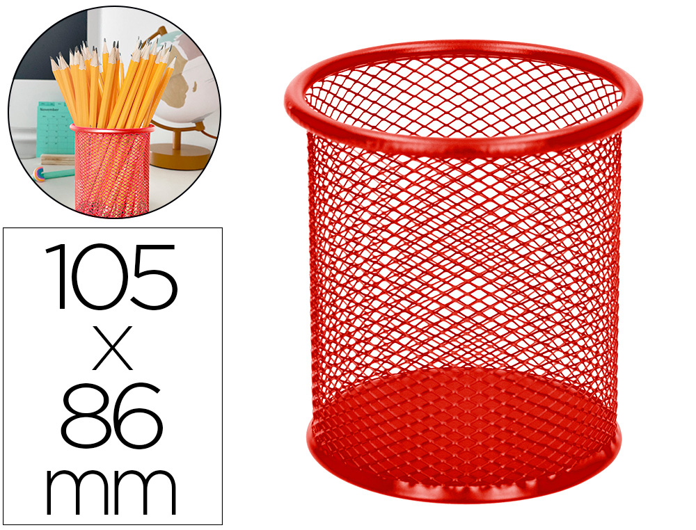 POT  CRAYONS Q-CONNECT MAILLE MTALLIQUE HAUTEUR 100MM DIAMTRE 90MM COLORIS ROUGE
