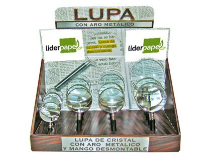 LOUPE RONDE LENTILLE VERRE 50MM DIAMTRE GROSSISSEMENT PAR 3 MONTURE MTAL CHROM PRSENTOIR 16 UNITS
