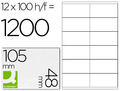 TIQUETTE ADHSIVE Q-CONNECT 105X48MM COINS DROITS IMPRIMANTE JET D'ENCRE LASER COPIEUR BOTE 100 FEUILLES 1200 UNITS