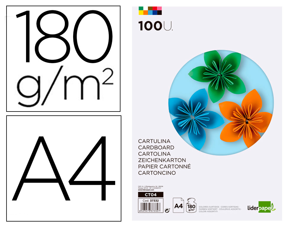 SARL APM  PAPIER CARTONNÉ LIDERPAPEL A4 180G/M2 10 COLORIS