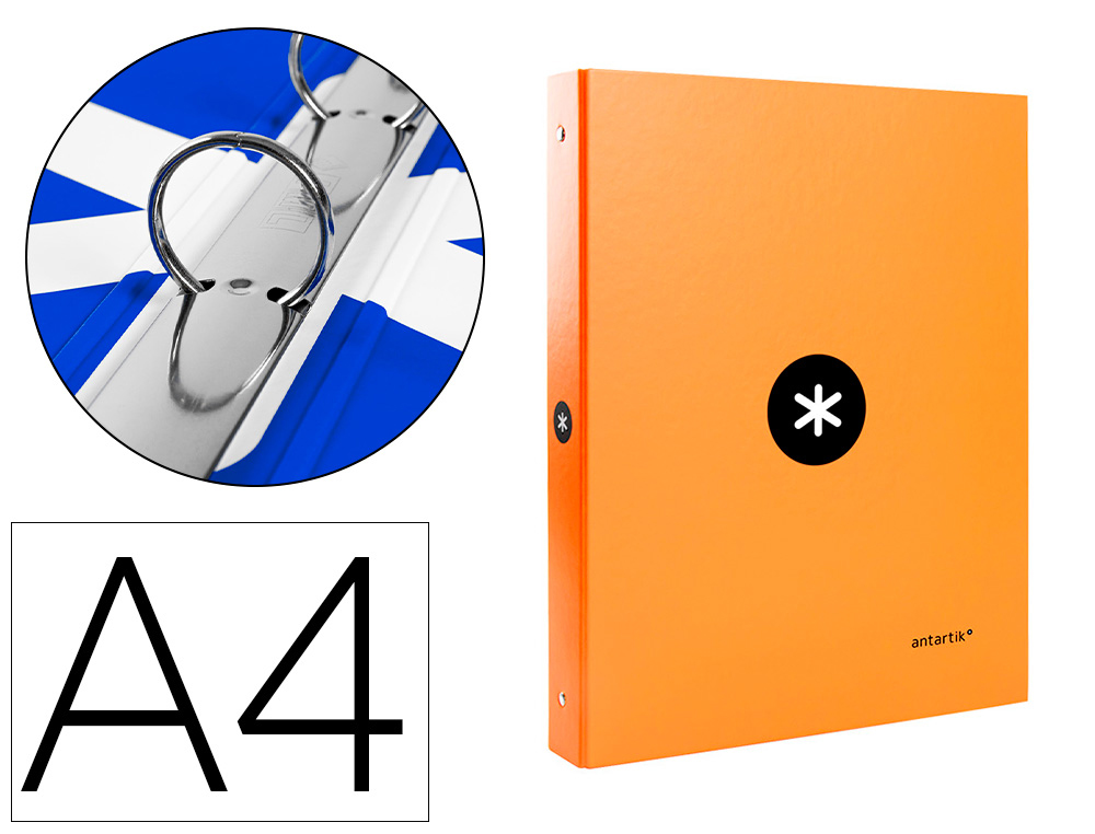 CLASSEUR LIDERPAPEL ANTARTIK 4 ANNEAUX RONDS 25MM A4 CARTON REMBORD COLORIS ORANGE