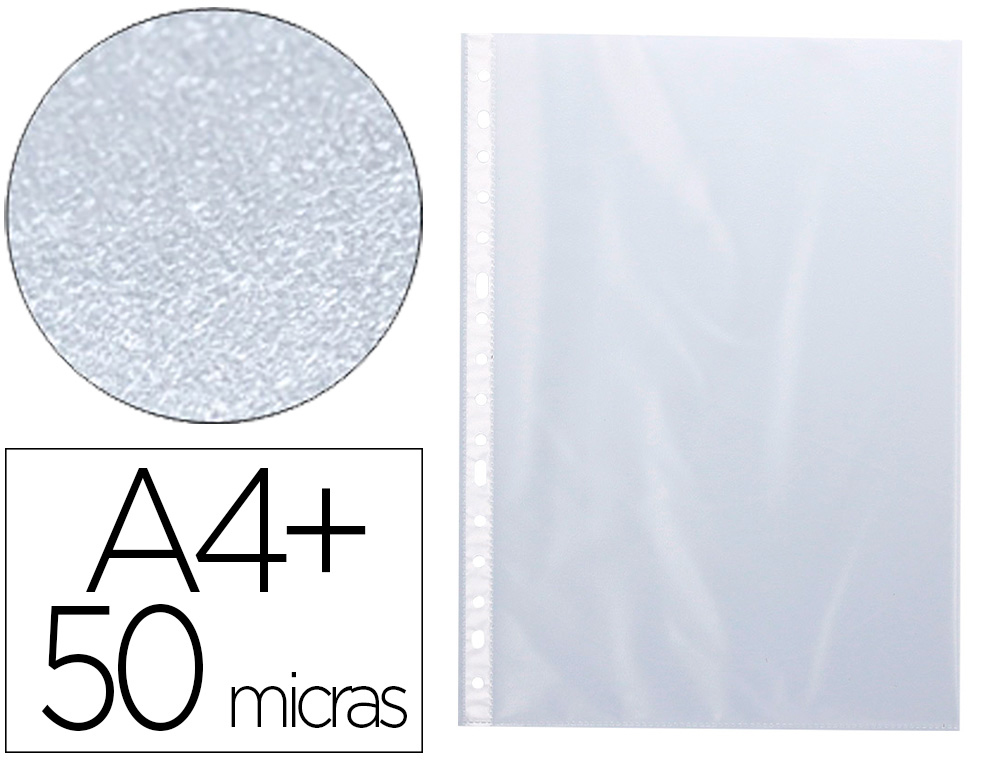 POCHETTE Q-CONNECT POLYPROPYLENE GRAINE PERFOREE FOLIO 50 MC SACHET 10 UNITES
