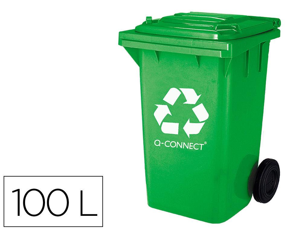 POUBELLE Q-CONNECT CONTENEUR PLASTIQUE COUVERCLE 100L 470X750X370MM VERRE  COLORIS VERT