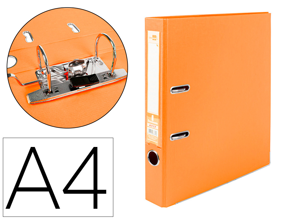 CLASSEUR LEVIER LIDERPAPEL A4 DOCUMENTA CARTON REMBORD 1,9MM DOS 52MM RADO MTALLIQUE COLORIS ORANGE