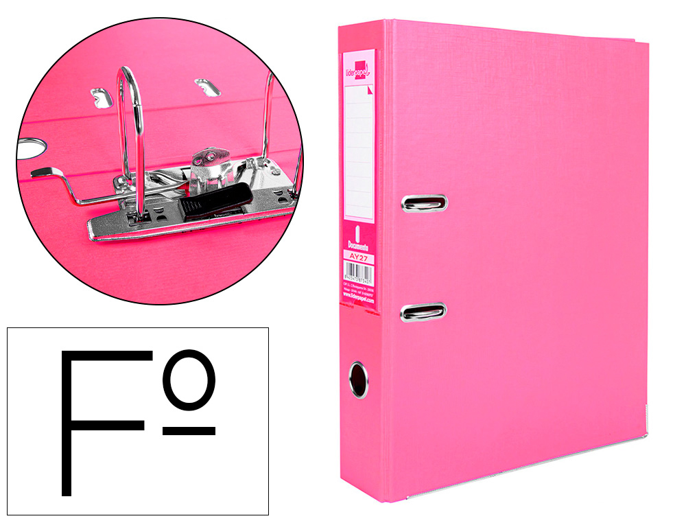 CLASSEUR LEVIER LIDERPAPEL DOCUMENTA FOLIO CARTON        REMBORDE DOS 75MM RADO        METALLIQUE COLORIS ROSE