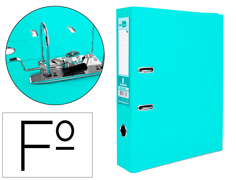 CLASSEUR LEVIER LIDERPAPEL DOCUMENTA FOLIO CARTON        REMBORDE DOS 75MM RADO        METALLIQUE COLORIS VERT CLAIR