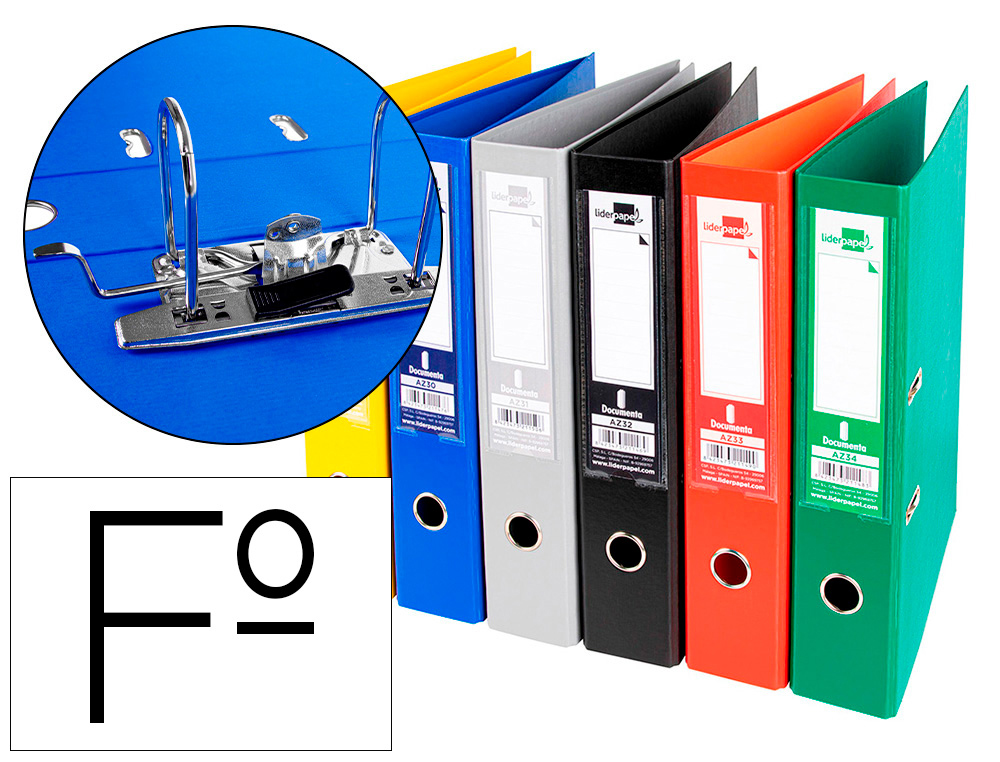 CLASSEUR LEVIER LIDERPAPEL DOCUMENTA FOLIO CARTON        REMBORDE DOS 75MM RADO        METALLIQUE COLORIS ASSORTIS
