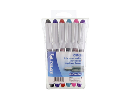 STYLO-PLUME PILOT V PEN JETABLE POINTE MOYENNE RGULATEUR DBIT ENCRE LIQUIDE VISIBLE COLORIS ASSORTIS LOT DE 6