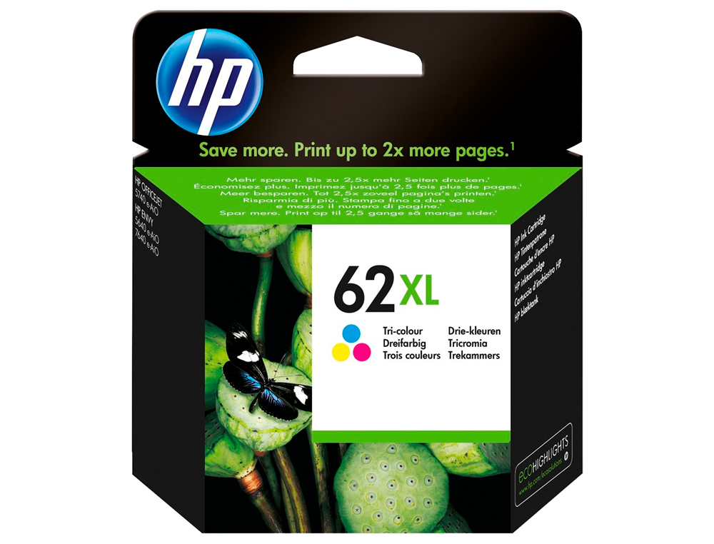CARTOUCHE HP 62XL JET D'ENCRE C2P07AE 3 COULEURS CYAN/MAGENTA/JAUNE HAUTE CAPACITÉ 415P