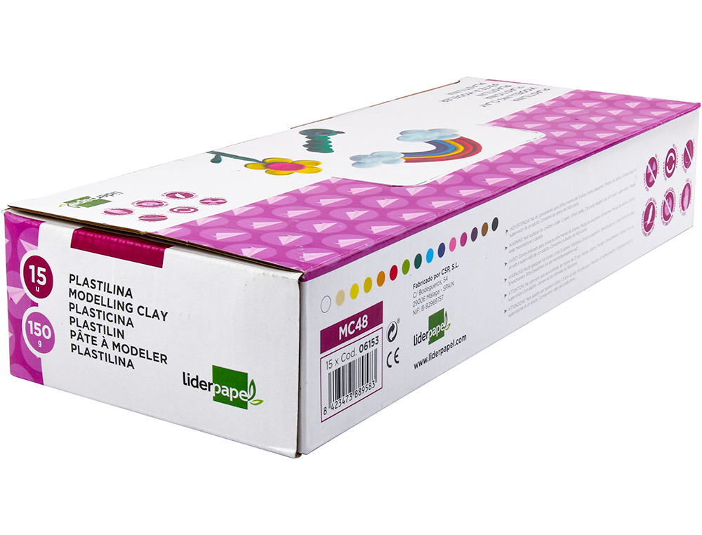 PÂTE À MODELER LIDERPAPEL VÉGÉTALE 15 COLORIS ASSORTIS ASSORTIMENT 15 PAINS DE 150G