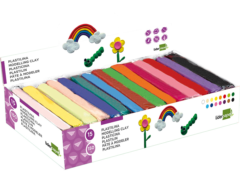 PÂTE À MODELER LIDERPAPEL VÉGÉTALE 15 COLORIS ASSORTIS ASSORTIMENT 15 PAINS DE 150G