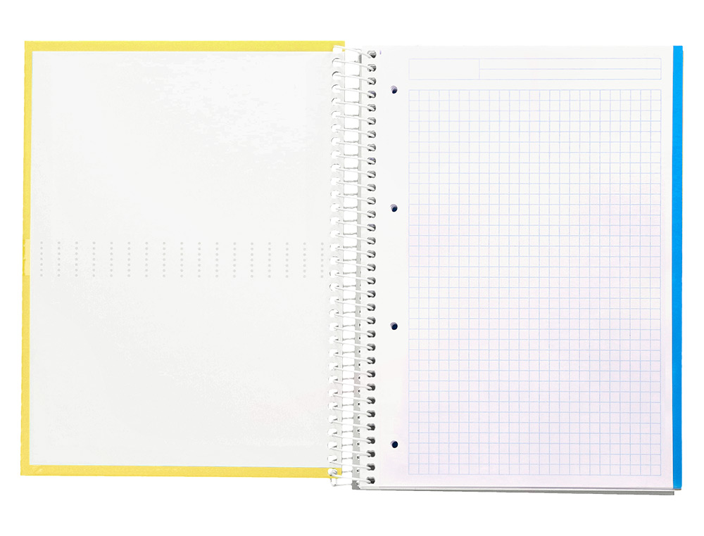 CAHIER SPIRALE LIDERPAPEL CRAFTY COUVERTURE CONTRECOLLE A4 240P 90G/M2 5X5MM MICROPERFOR 4 TROUS COLORIS JAUNE