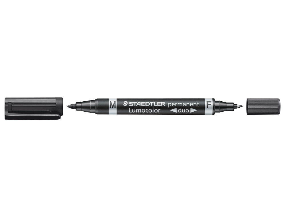 MARQUEUR STAEDTLER PERMANENT LUMOCOLOR DUO MULTI-USAGES DOUBLE POINTE 0.6 ET 1.5MM ENCRE DRY SAFE NOIR