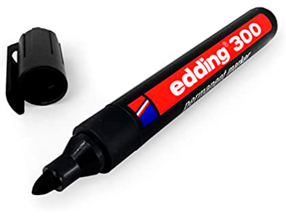 MARQUEUR EDDING PERMANENT E300 POINTE OGIVE TRACÉ 1.5/3MM CORPS PLASTIQUE COLORIS NOIR