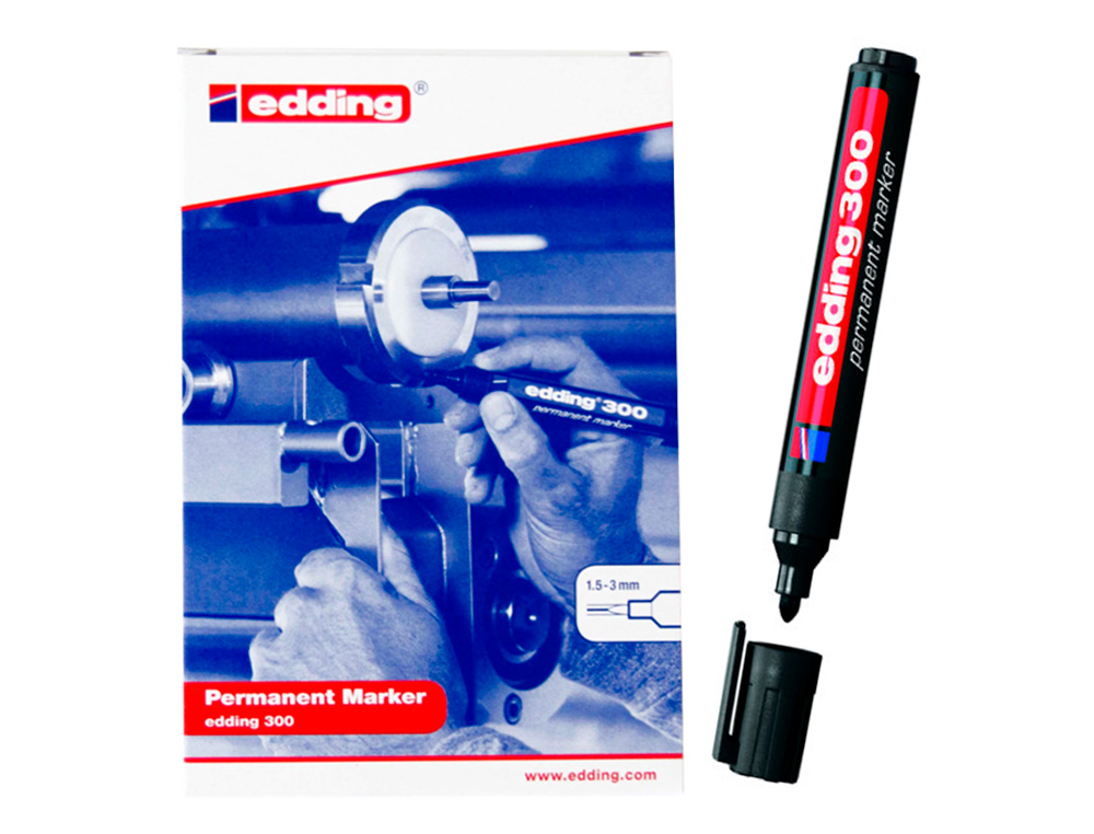 MARQUEUR EDDING PERMANENT E300 POINTE OGIVE TRACÉ 1.5/3MM CORPS PLASTIQUE COLORIS NOIR