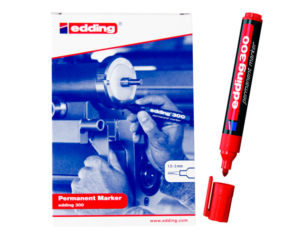MARQUEUR EDDING PERMANENT E300 POINTE OGIVE TRACÉ 1.5/3MM CORPS PLASTIQUE COLORIS ROUGE