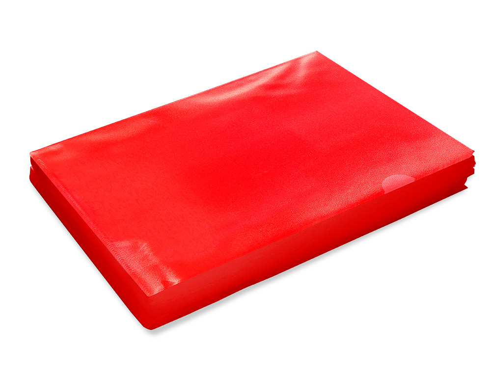 POCHETTE COIN Q-CONNECT POLYPROPYLÈNE GRAINÉ ÉCONOMIQUE 12/100E COLORIS ROUGE TRANSPARENT BOÎTE 100 UNITÉS