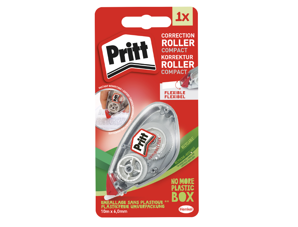 CORRECTEUR PRITT COMPACT DÉVIDOIR RUBAN 6MMX10M 1 LIGNE APPLICATION FRONTALE RÉÉCRITURE IMMÉDIATE PROTECTION EMBOUT